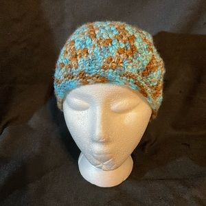 Handcrafted Girl’s Crochet Turquoise & Brown Slouchie Hat